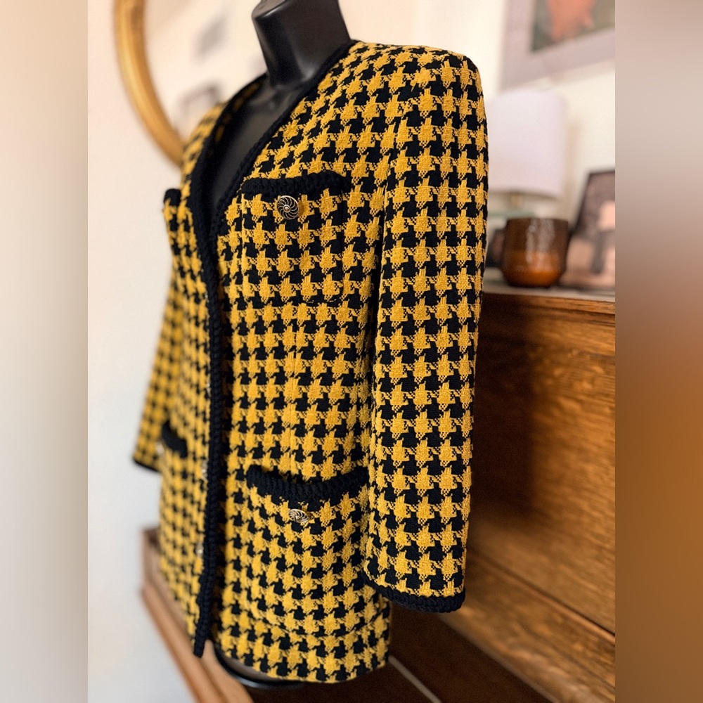 Yellow & Black Houndstooth Bouclé Blazer - Picture 2 of 8